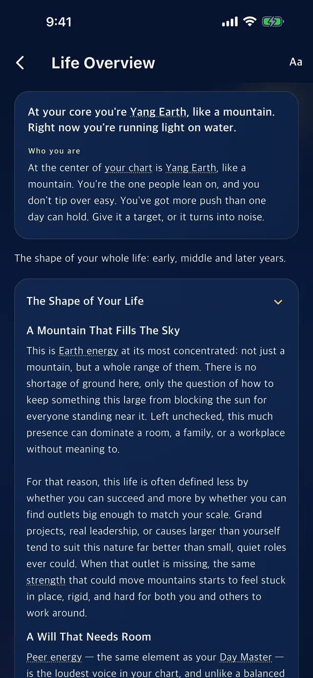 Life Overview screen